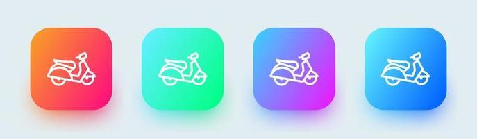 icône de ligne de scooter dans des couleurs dégradées carrées. moto signe illustration vectorielle. vecteur