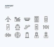 jeu d'icônes de contour aéroport et aviation vecteur