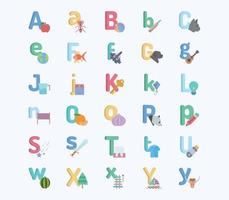 alphabet, lettres, plat, icône, ensemble vecteur