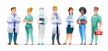 collection de personnages de dessins animés de médecins et d'infirmières vecteur