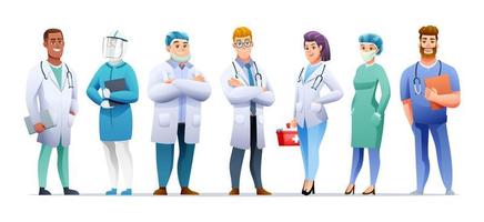 jeu de caractères de dessin animé médecins et infirmières vecteur