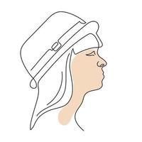 visage de femme dessin au trait simple. contour de l'illustration de la personne dans un style moderne. portrait de jeune fille abstraite vecteur