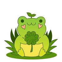 grenouille drôle de dessin animé mignon. personnages kawaii bébés animaux. enfants clipart vector illustrations plates isolés sur fond blanc