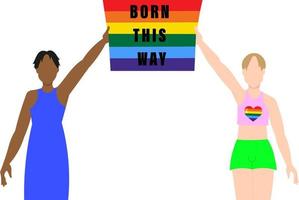 deux homosexuels tiennent une affiche avec un drapeau lgbt. illustration vectorielle plane.