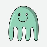 vie marine, jolie méduse verte avec un sourire, illustration vectorielle en style dessin animé, doodle vecteur
