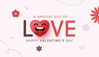lettrage d'amour avec un coeur réaliste. illustration de texte happy valentines day, conception de typographie pour carte de voeux, bannière, affiche vecteur