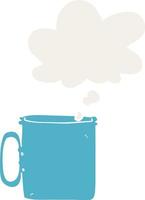 dessin animé camping tasse de café et bulle de pensée dans un style rétro vecteur