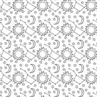 fond de cosmos. illustration de l'espace vectoriel doodle avec motif d'espace harmonieux de lune, d'étoiles et de soleil