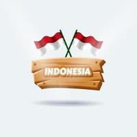 drapeau indonésien vague blanche rouge avec signe en bois conception de dessin animé 3d vecteur