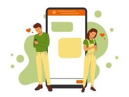 correspondance amoureuse d'un homme et d'une femme amoureux. modèle de téléphone avec correspondance à côté des amoureux vecteur