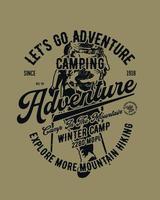 conception de t-shirt de camping d'aventure sur la lumière vecteur