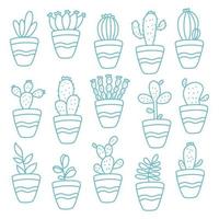 Cactus succulentes en pots contours vecteur