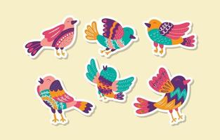 oiseaux doodle collection d'autocollants colorés dessinés à la main vecteur