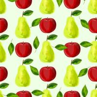 modèle sans couture avec iillustration une poire verte et une pomme rouge sur fond clair vecteur