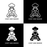 ensemble d'icônes de chef et de boulanger. conception de vecteur de logo d'entreprise de dessert et de boulangerie. symbole de pâtissier