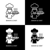 symbole de vecteur de chef et de boulanger. icône de produit de cuisson et de cuisson. logo de nourriture et de gâteau