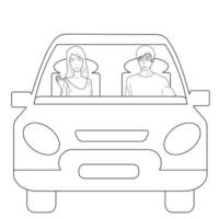 les Noirs et les Blancs voyagent en voiture. illustration vectorielle. vecteur