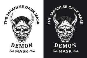 ensemble crâne art sombre masque japonais diable démon style de gravure dessiné à la main vecteur