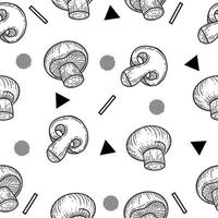 ensemble noir et blanc champignons aliments sains gravés à la main dessinés au hasard objet noir contour illustration blanc. vecteur