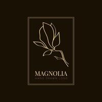 illustration de logo de fleur de magnolia simple pour l'immobilier. emblème floral botanique avec typographie sur fond marron vecteur