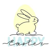 joyeuses Pâques. dessin au trait unique vectoriel. carte postale avec photo de silhouette de lapin et d'oeufs vecteur