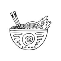 bol d'ustensiles de cuisine doodles. illustration de silhouette noire vectorielle dessinée à la main sur fond blanc. clipart pour le menu du restaurant, le livre de recettes et le papier peint. vecteur