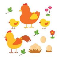 animaux de la ferme collection vecteur avec poussin poule coq icône clipart dessin animé