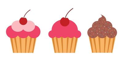 cupcake aux fraises et au chocolat avec un joli dessin vectoriel de cerise