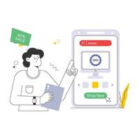 une illustration plate de l'achat mobile pour le web et les applications vecteur