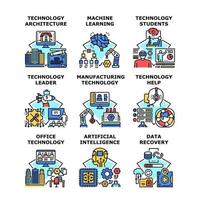 la technologie aide à définir des illustrations vectorielles d'icônes vecteur