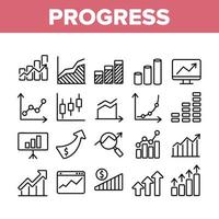 les icônes de collection de graphiques de croissance de progrès définissent le vecteur