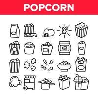 icônes de collection de collations savoureuses de pop-corn définies vecteur