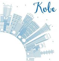 contour de l'horizon de kobe avec des bâtiments bleus et espace de copie. vecteur