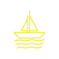 eps10 icône de ligne de voilier vecteur jaune isolé sur fond blanc. bateau avec le symbole des vagues de la mer dans un style moderne et plat simple pour la conception, le logo, le pictogramme et l'application mobile de votre site Web