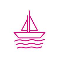 eps10 icône de ligne de voilier vecteur rose isolé sur fond blanc. bateau avec le symbole des vagues de la mer dans un style moderne et plat simple pour la conception, le logo, le pictogramme et l'application mobile de votre site Web