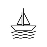 eps10 icône de ligne de voilier vecteur noir isolé sur fond blanc. bateau avec le symbole des vagues de la mer dans un style moderne et plat simple pour la conception, le logo, le pictogramme et l'application mobile de votre site Web