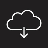 eps10 icône de ligne de téléchargement de nuage vectoriel blanc isolée sur fond noir. téléchargement du symbole du plan dans un style moderne simple et plat pour la conception, le logo et l'application mobile de votre site Web