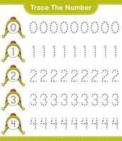 tracer le numéro. numéro de traçage avec chapeau. jeu éducatif pour enfants, feuille de calcul imprimable, illustration vectorielle vecteur