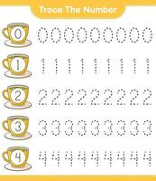 tracer le numéro. numéro de traçage avec tasse à thé. jeu éducatif pour enfants, feuille de calcul imprimable, illustration vectorielle vecteur