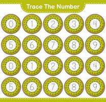 tracer le numéro. numéro de suivi avec beignet. jeu éducatif pour enfants, feuille de calcul imprimable, illustration vectorielle vecteur