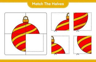 faire correspondre les moitiés. faire correspondre les moitiés de boule de noël. jeu éducatif pour enfants, feuille de calcul imprimable, illustration vectorielle vecteur