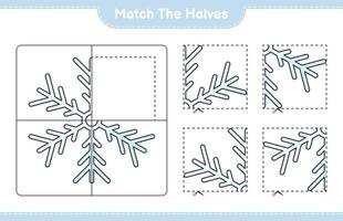 faire correspondre les moitiés. faire correspondre les moitiés de flocon de neige. jeu éducatif pour enfants, feuille de calcul imprimable, illustration vectorielle vecteur