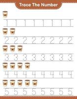 tracer le numéro. numéro de suivi avec tasse à café. jeu éducatif pour enfants, feuille de calcul imprimable, illustration vectorielle vecteur