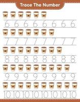 tracer le numéro. numéro de suivi avec tasse à café. jeu éducatif pour enfants, feuille de calcul imprimable, illustration vectorielle vecteur