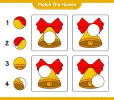 faire correspondre les moitiés. faire correspondre les moitiés de la cloche de noël. jeu éducatif pour enfants, feuille de calcul imprimable, illustration vectorielle vecteur