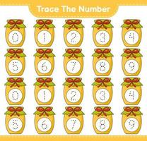 tracer le numéro. numéro de suivi avec confiture. jeu éducatif pour enfants, feuille de calcul imprimable, illustration vectorielle vecteur