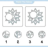 faire correspondre les moitiés. faire correspondre les moitiés de flocon de neige. jeu éducatif pour enfants, feuille de calcul imprimable, illustration vectorielle vecteur