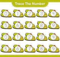 tracer le numéro. numéro de traçage avec chaussons. jeu éducatif pour enfants, feuille de calcul imprimable, illustration vectorielle vecteur