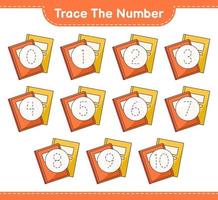 tracer le numéro. numéro de suivi avec livre. jeu éducatif pour enfants, feuille de calcul imprimable, illustration vectorielle vecteur