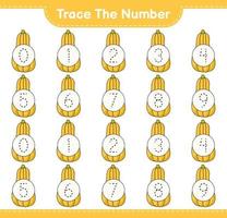 tracer le numéro. numéro de traçage avec courge musquée. jeu éducatif pour enfants, feuille de calcul imprimable, illustration vectorielle vecteur